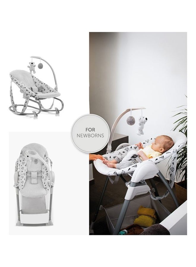 Sit N Relax 3-In-1 includes Baby Bouncer and High Chair, Compact & Foldable, with Plush Toys, Grey 0M+