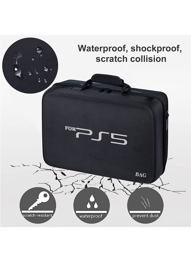 Travel Case Bag for PS5 Shockproof Hard Shell Luxury Waterproof shoulder bag for Playstation 5 Console Digital EVA Storage Organizer for Controllers Cables and Other Accessories Black