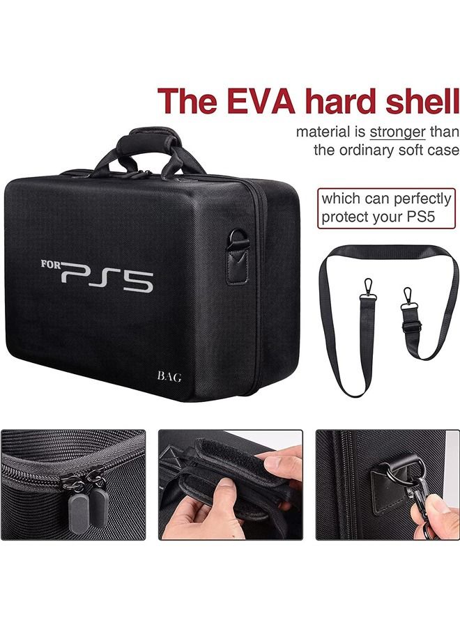 Travel Case Bag for PS5 Shockproof Hard Shell Luxury Waterproof shoulder bag for Playstation 5 Console Digital EVA Storage Organizer for Controllers Cables and Other Accessories Black