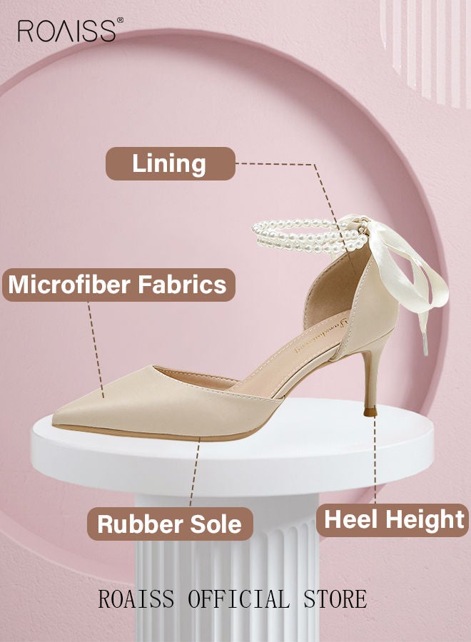 Pearl Lace-Up High Heels Sandals for Women and Ladies Luxury Shoes New Arrival Wedding Bridal Shoes Bridesmaid Shoes Fine Heels