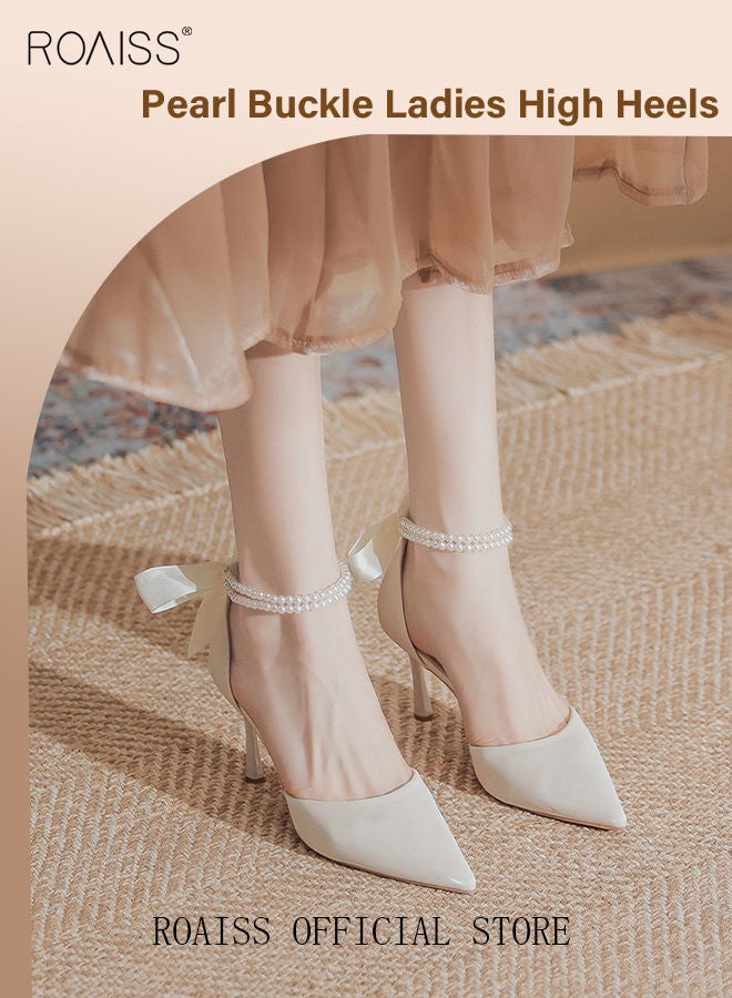 Pearl Lace-Up High Heels Sandals for Women and Ladies Luxury Shoes New Arrival Wedding Bridal Shoes Bridesmaid Shoes Fine Heels