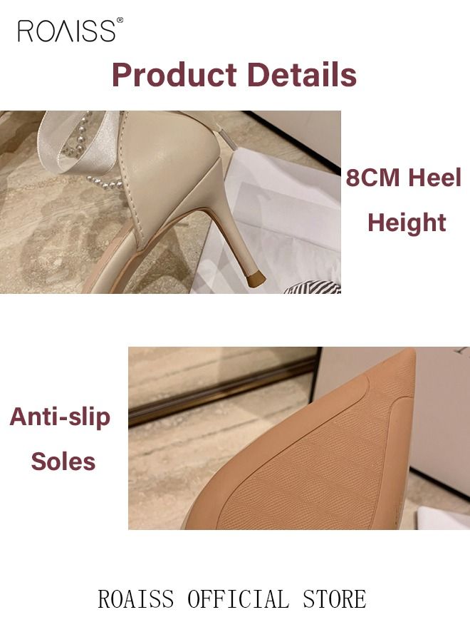 Pearl Lace-Up High Heels Sandals for Women and Ladies Luxury Shoes New Arrival Wedding Bridal Shoes Bridesmaid Shoes Fine Heels