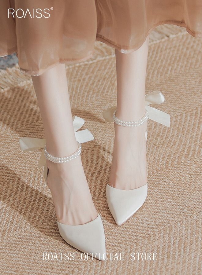 Pearl Lace-Up High Heels Sandals for Women and Ladies Luxury Shoes New Arrival Wedding Bridal Shoes Bridesmaid Shoes Fine Heels