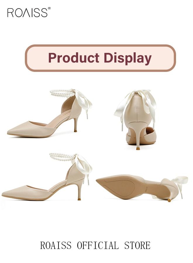 Pearl Lace-Up High Heels Sandals for Women and Ladies Luxury Shoes New Arrival Wedding Bridal Shoes Bridesmaid Shoes Fine Heels