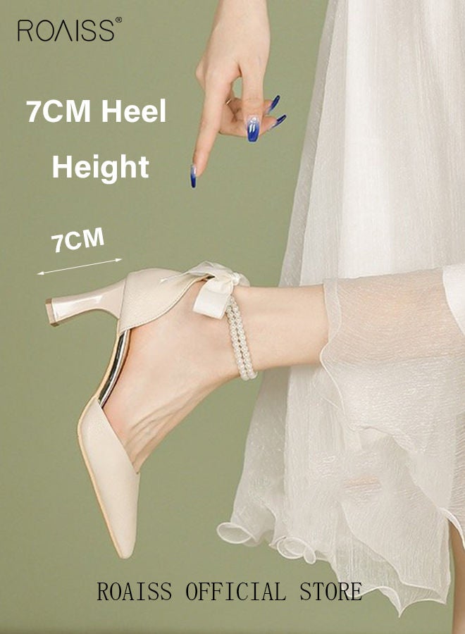 Pearl Lace-Up High Heels Chunky Heel Sandals for Women and Ladies Luxury Shoes New Arrival Wedding Bridal Shoes Bridesmaid Shoes