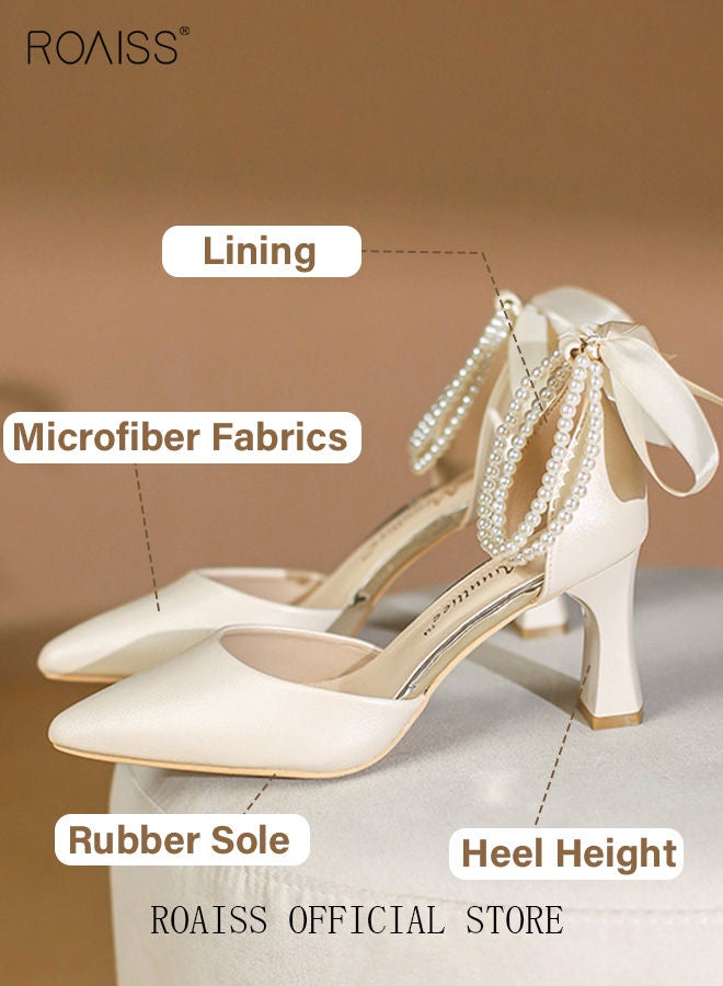 Pearl Lace-Up High Heels Chunky Heel Sandals for Women and Ladies Luxury Shoes New Arrival Wedding Bridal Shoes Bridesmaid Shoes