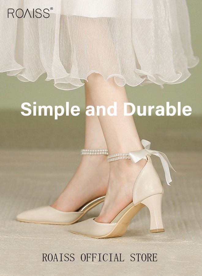 Pearl Lace-Up High Heels Chunky Heel Sandals for Women and Ladies Luxury Shoes New Arrival Wedding Bridal Shoes Bridesmaid Shoes