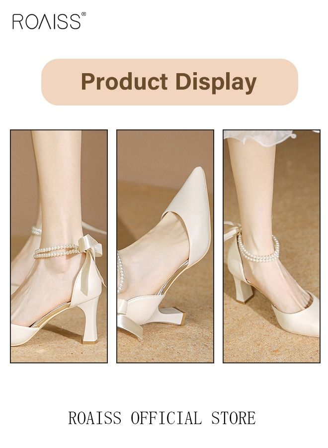 Pearl Lace-Up High Heels Chunky Heel Sandals for Women and Ladies Luxury Shoes New Arrival Wedding Bridal Shoes Bridesmaid Shoes