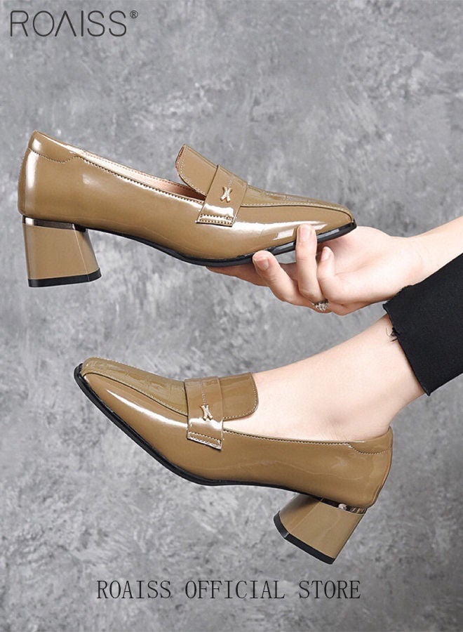 Fashion Office Ladies Shoes Women Pu Leather Pumps Shoes British Style Square Toe Leather Shoes Mid Heel Chunky Heel Women's Shoes