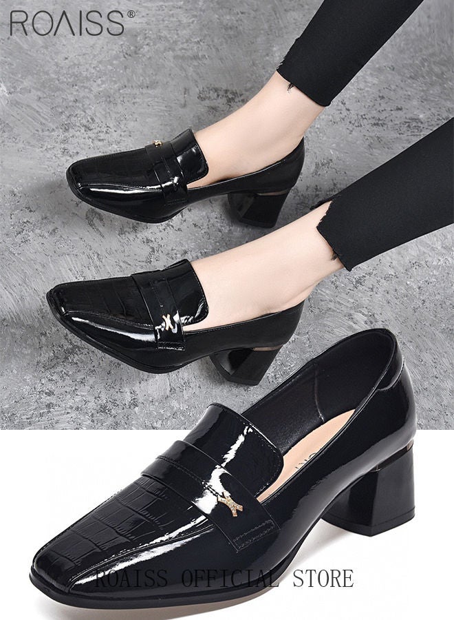 Fashion Office Ladies Shoes Women Pu Leather Pumps Shoes British Style Square Toe Leather Shoes Mid Heel Chunky Heel Women's Shoes