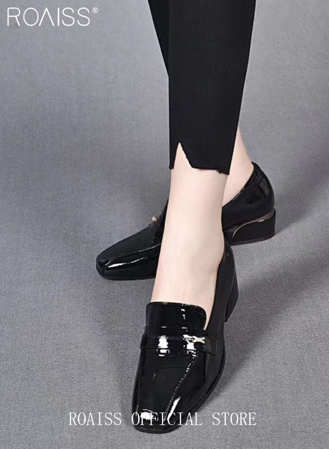 Fashion Office Ladies Shoes Women Pu Leather Pumps Shoes British Style Square Toe Leather Shoes Mid Heel Chunky Heel Women's Shoes