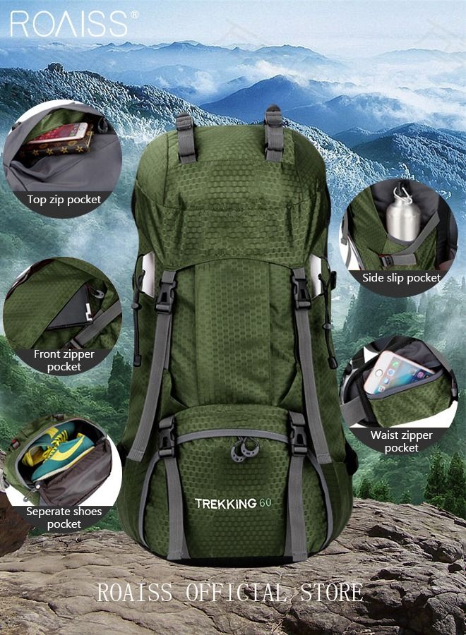 Unisex Outdoor Backpack Big Capacity Multifunction Multi-pocket Hiking Bag with Rain Cover Water-resistant Oxford Shockproof Decompression for Camping Climbing Sports Travel