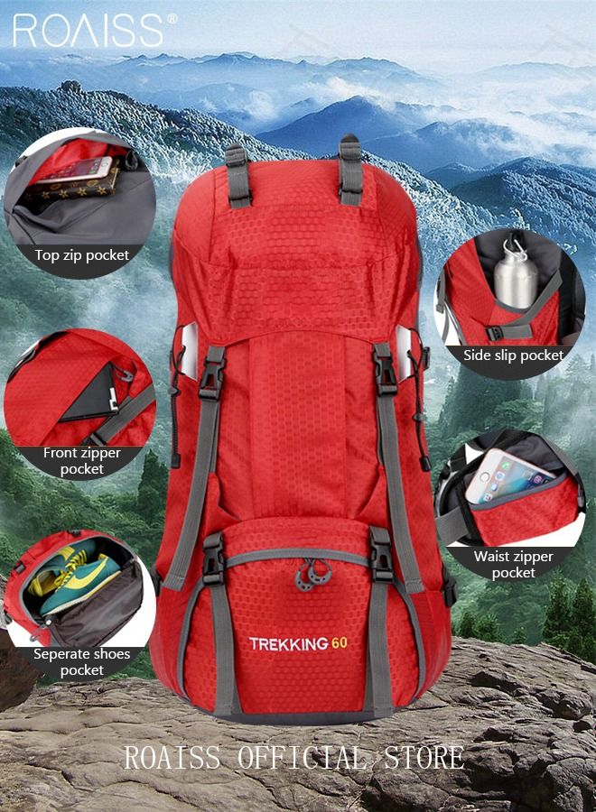 Unisex Outdoor Backpack Big Capacity Multifunction Multi-pocket Hiking Bag with Rain Cover Water-resistant Oxford Shockproof Decompression for Camping Climbing Sports Travel