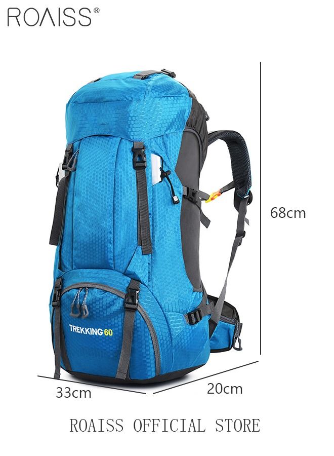 Unisex Outdoor Backpack 60L Capacity Multifunction Multi-pocket Hiking Bag with Rain Cover Water-resistant Oxford Shockproof Decompression for Camping Climbing Sports Travel
