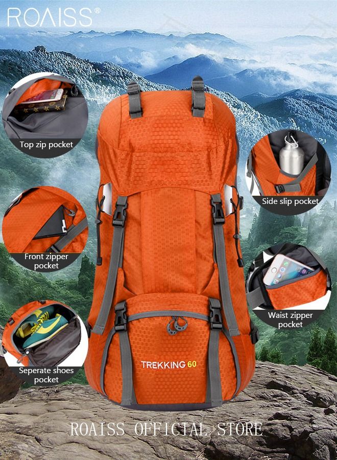 Unisex Outdoor Backpack 60L Capacity Multifunction Multi-pocket Hiking Bag with Rain Cover Water-resistant Oxford Shockproof Decompression for Camping Climbing Sports Travel