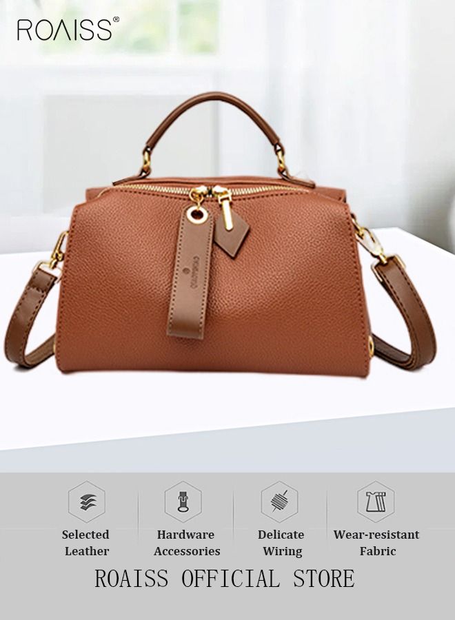 Women's New Fashion Bags Soft Leather Simple Classic Crossbody Bag Double Layer Compartment Zippers Closure Handbag Boston Bag