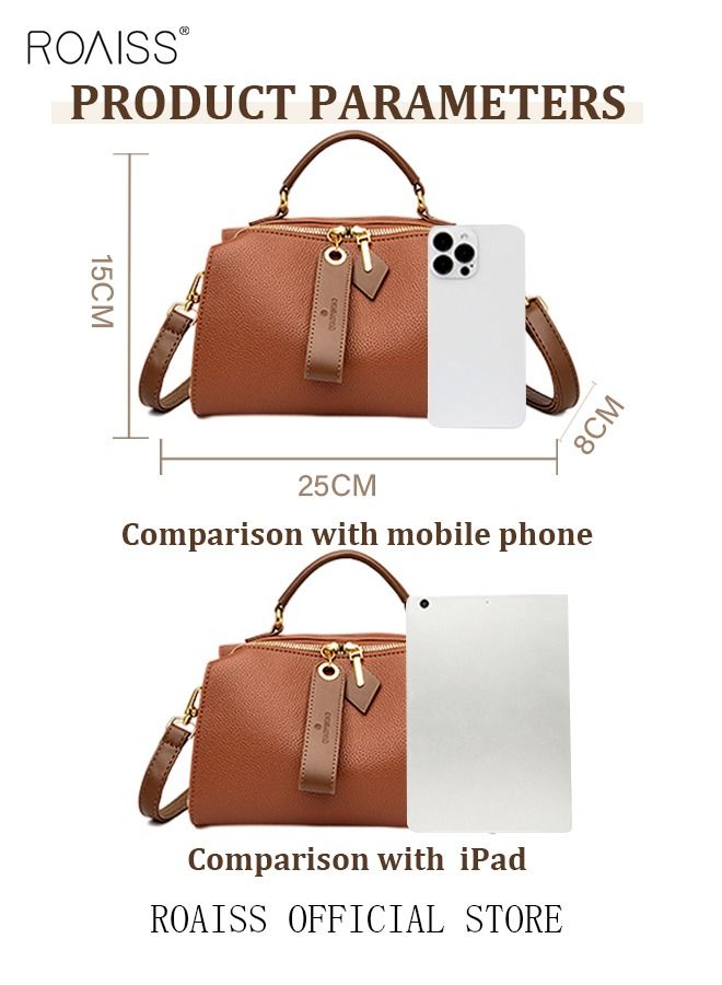 Women's New Fashion Bags Soft Leather Simple Classic Crossbody Bag Double Layer Compartment Zippers Closure Handbag Boston Bag