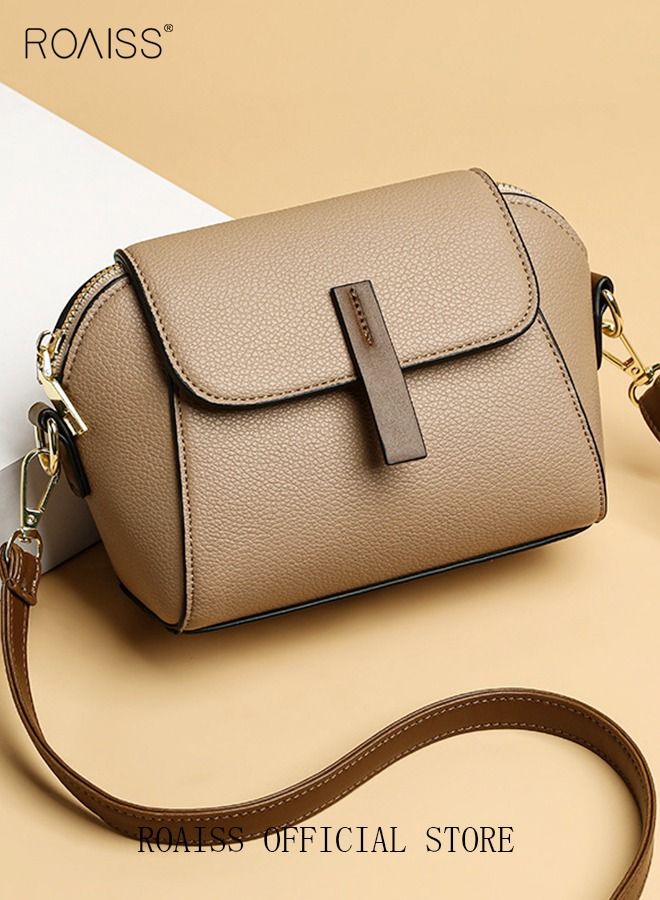 Women's New Fashion Bags Soft Leather Simple Classic Crossbody Bag Double Layer Compartment Magnetic Closure Handbag Shell Bag