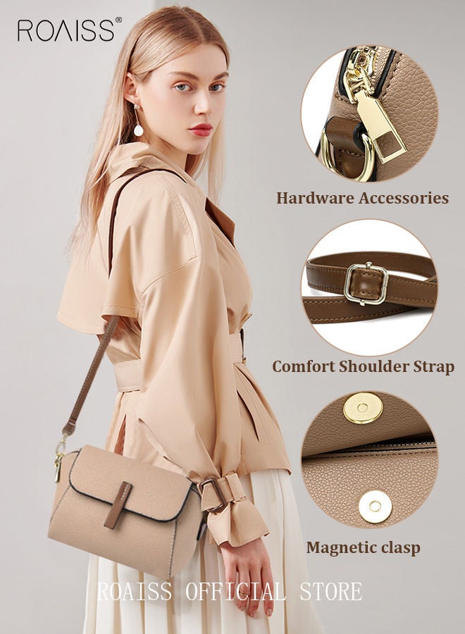 Women's New Fashion Bags Soft Leather Simple Classic Crossbody Bag Double Layer Compartment Magnetic Closure Handbag Shell Bag