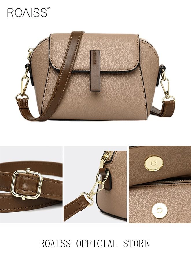 Women's New Fashion Bags Soft Leather Simple Classic Crossbody Bag Double Layer Compartment Magnetic Closure Handbag Shell Bag