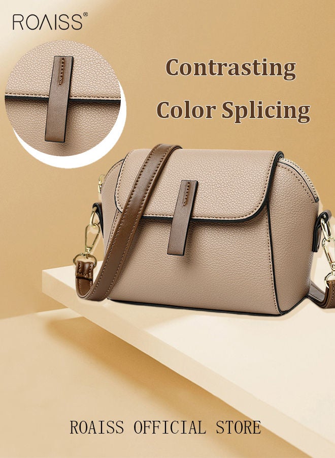 Women's New Fashion Bags Soft Leather Simple Classic Crossbody Bag Double Layer Compartment Magnetic Closure Handbag Shell Bag