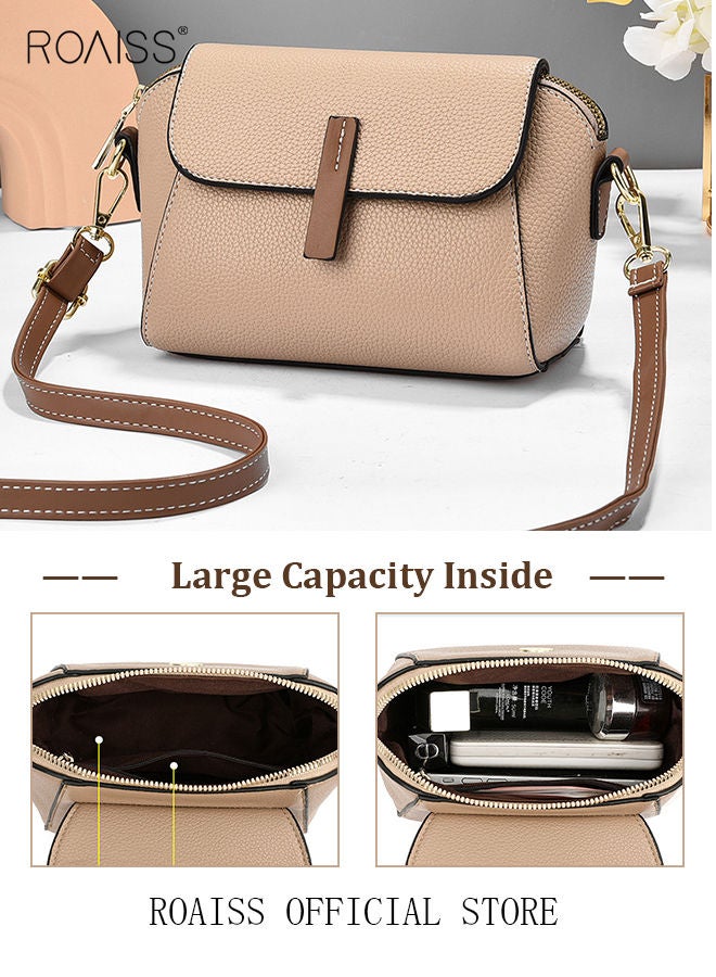 Women's New Fashion Bags Soft Leather Simple Classic Crossbody Bag Double Layer Compartment Magnetic Closure Handbag Shell Bag