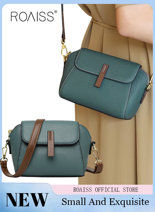 Women's New Fashion Bags Soft Leather Simple Classic Crossbody Bag Double Layer Compartment Magnetic Closure Handbag Shell Bag