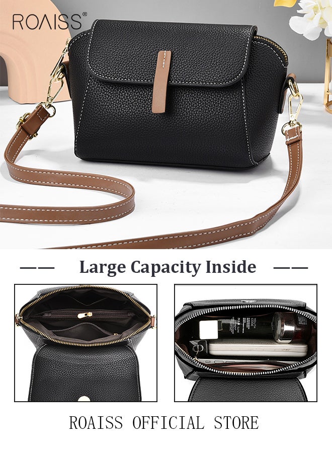 Women's New Fashion Bags Soft Leather Simple Classic Crossbody Bag Double Layer Compartment Magnetic Closure Handbag Shell Bag