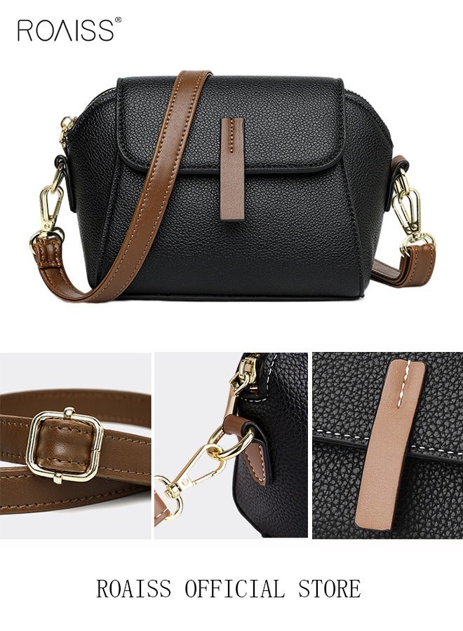 Women's New Fashion Bags Soft Leather Simple Classic Crossbody Bag Double Layer Compartment Magnetic Closure Handbag Shell Bag