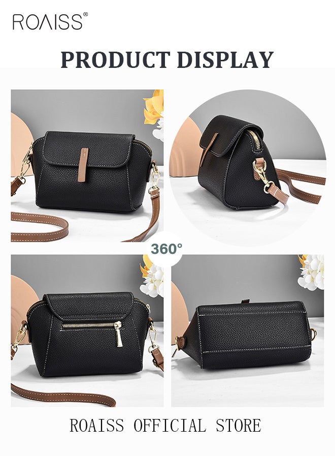 Women's New Fashion Bags Soft Leather Simple Classic Crossbody Bag Double Layer Compartment Magnetic Closure Handbag Shell Bag