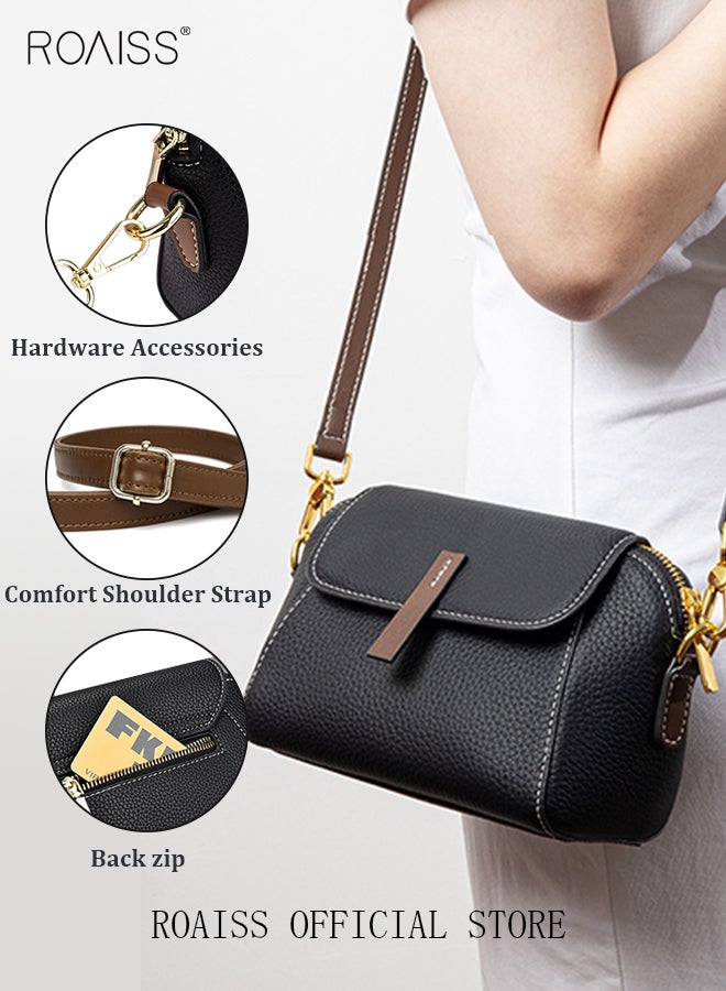 Women's New Fashion Bags Soft Leather Simple Classic Crossbody Bag Double Layer Compartment Magnetic Closure Handbag Shell Bag