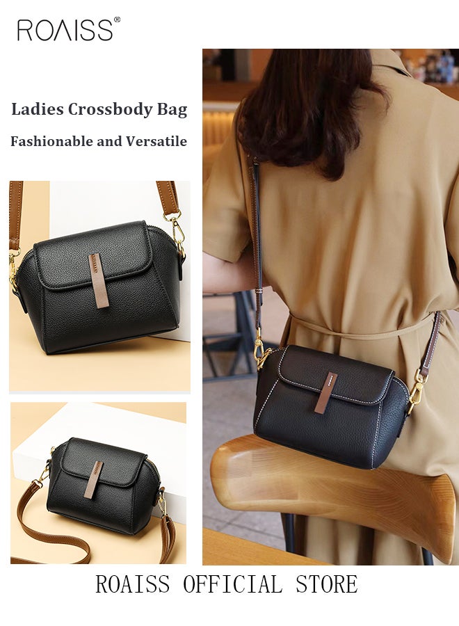 Women's New Fashion Bags Soft Leather Simple Classic Crossbody Bag Double Layer Compartment Magnetic Closure Handbag Shell Bag