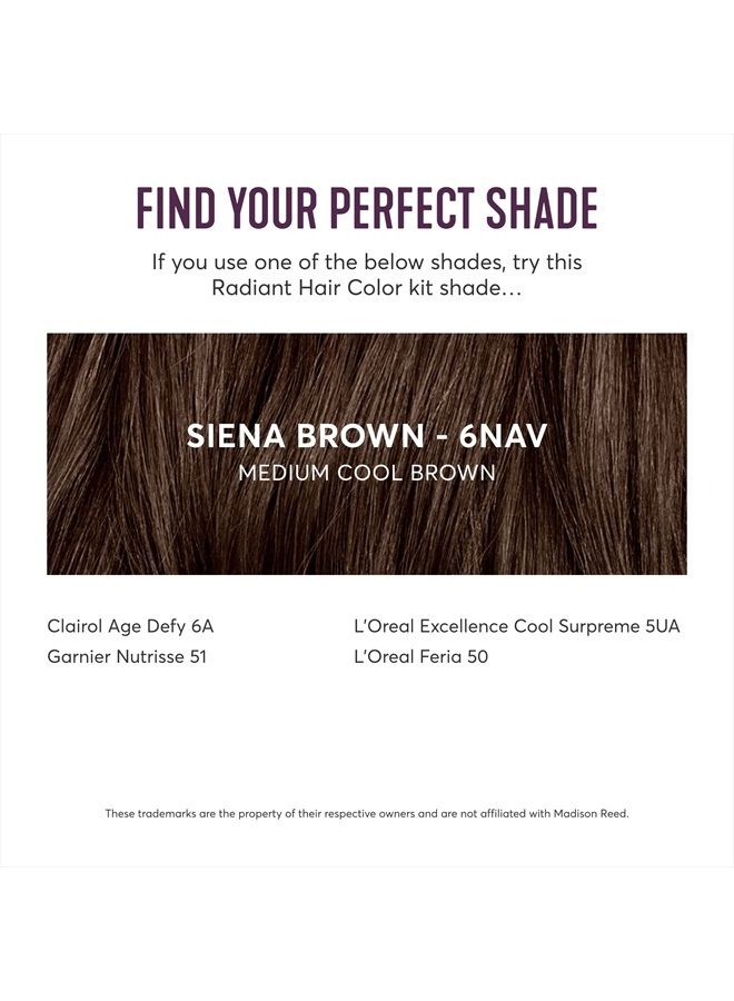 Radiant Hair Color Kit, Medium Smoky Brown for 100% Gray Coverage, Ammonia-Free, 6NAV Siena Brown, Permanent Hair Dye, Pack of 1