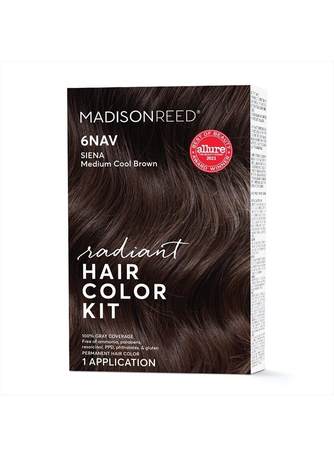 Radiant Hair Color Kit, Medium Smoky Brown for 100% Gray Coverage, Ammonia-Free, 6NAV Siena Brown, Permanent Hair Dye, Pack of 1