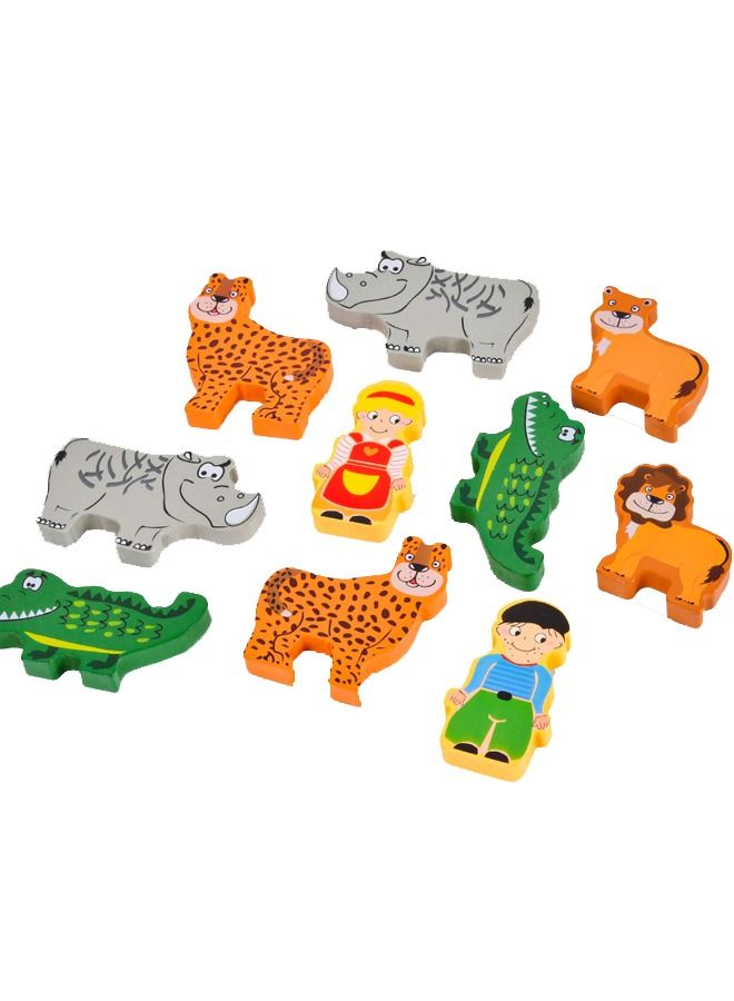 Colorful Animals Blocks Wooden Toy Set For Creative Role Play Promotes Grasping Thinking Skill