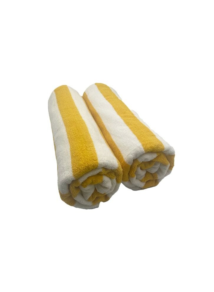Petunia(Yellow-White) Luxury Pool Towel (90x180Cm-Set of 2) Cotton, Highly Absorbent and Quick dry, Classic Hotel and Spa Quality Beach Towel-550Gsm