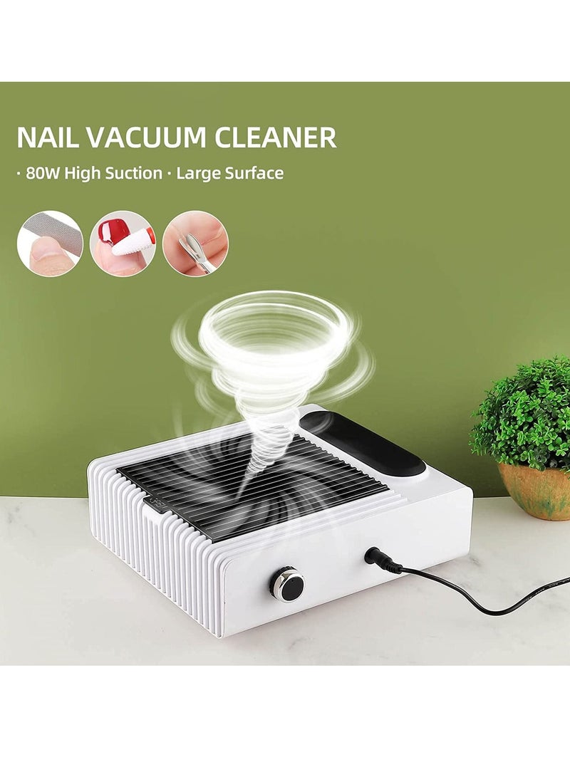 80W New Strong Power Nail Dust Collector Nail Fan Art Salon Suction Dust Collector Machine Vacuum Cleaner Fan UK Plug (858-1Pink)