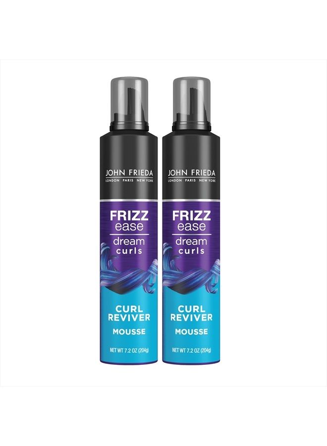 Frizz Ease Curly Hair Reviver Mousse Enhances Curls, a Soft Flexible Hold for Curly or Frizzy Hair, Alcohol-Free, 7.2 oz (Pack of 2)