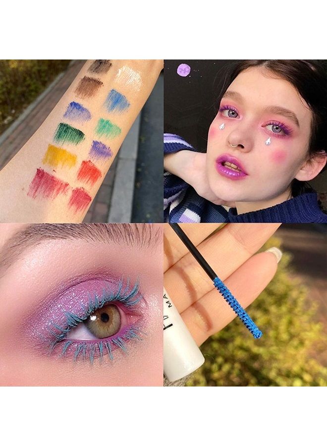 12 Color Mascara Colorful Fiber Mascara Charming Longlasting Mascara, Thick & Long Eyelash Waterproof and Smudge-proof Eyes Makeup (Dark brown)