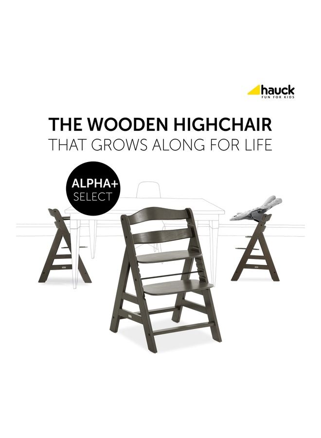 High Chair Alpha+ Fsc Certified Beechwood, Wooden Highchair From 6 Months Up To 90 Kg, Toddler High Chair Incl. Crotch Strap In Leatherette 5 - Point Harness Bumper Bar - Charcoal