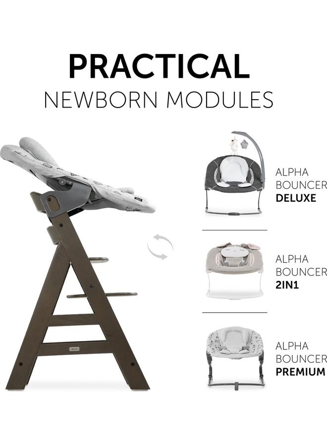 High Chair Alpha+ Fsc Certified Beechwood, Wooden Highchair From 6 Months Up To 90 Kg, Toddler High Chair Incl. Crotch Strap In Leatherette 5 - Point Harness Bumper Bar - Charcoal