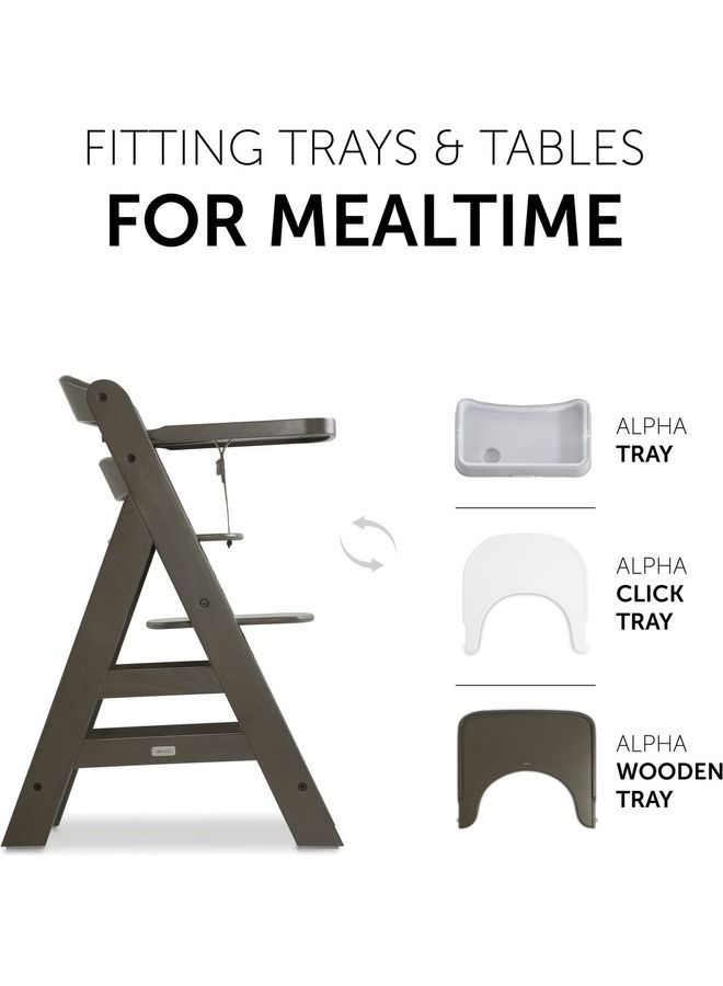 High Chair Alpha+ Fsc Certified Beechwood, Wooden Highchair From 6 Months Up To 90 Kg, Toddler High Chair Incl. Crotch Strap In Leatherette 5 - Point Harness Bumper Bar - Charcoal