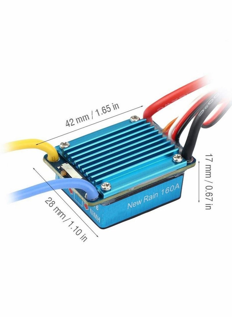 RC Car 160A Brushed ESC Electric Speed Controller 3S 160A Waterproof ESC 5V 1A BEC for 1 12 RC Car Replacement Accessories RC Truck Buggy Short Course Truck Rock Crawler and Tank
