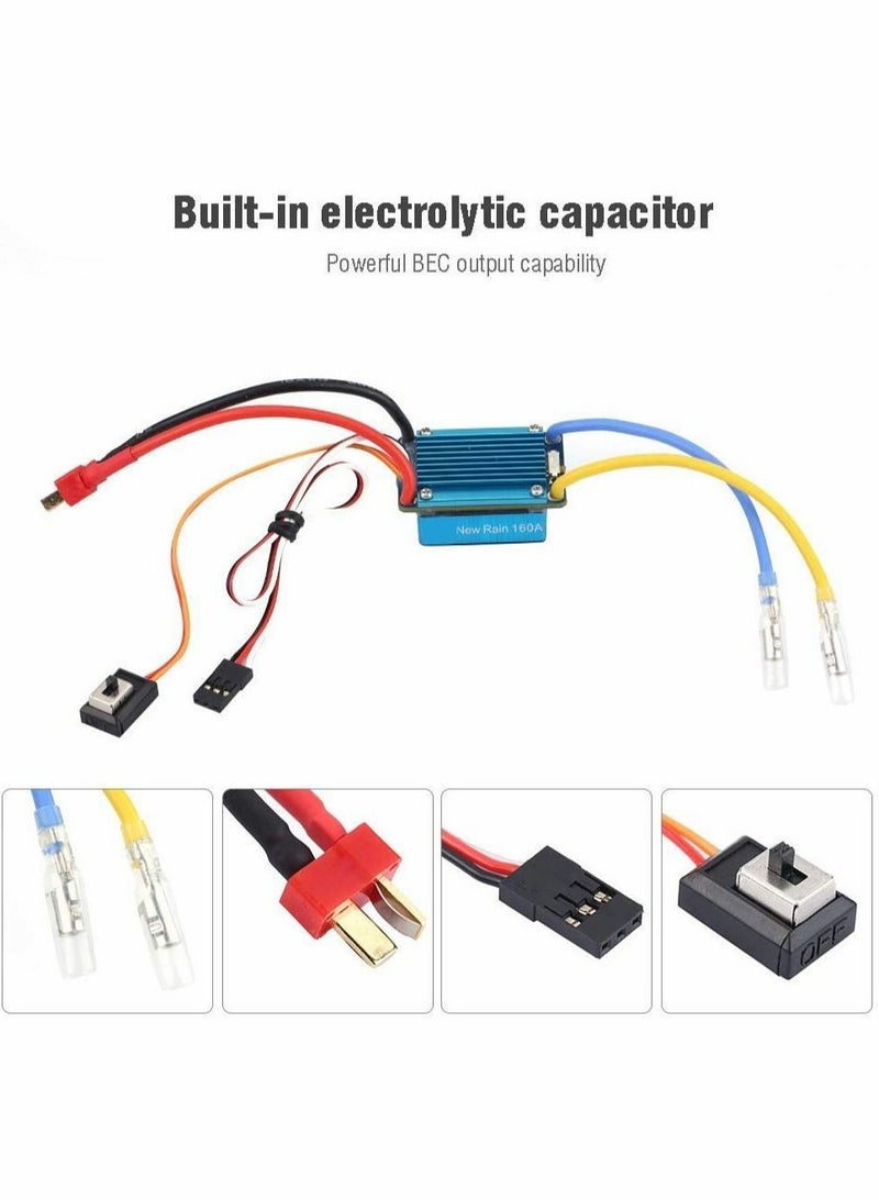 RC Car 160A Brushed ESC Electric Speed Controller 3S 160A Waterproof ESC 5V 1A BEC for 1 12 RC Car Replacement Accessories RC Truck Buggy Short Course Truck Rock Crawler and Tank