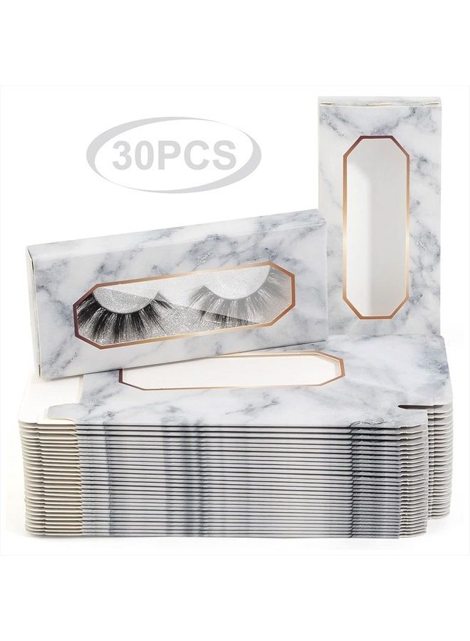 30 Pieces Eyelashes Packaging Box, Empty Eyelash Boxes Lash Box Packaging Marble Paper Eyelash Storage Box Soft Paper Lash Case