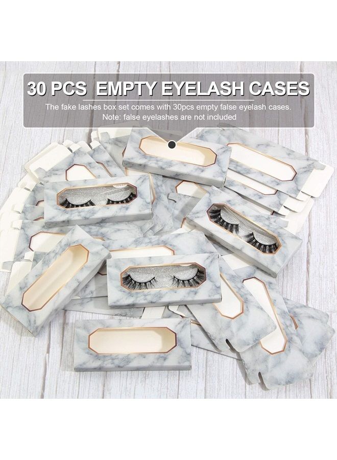 30 Pieces Eyelashes Packaging Box, Empty Eyelash Boxes Lash Box Packaging Marble Paper Eyelash Storage Box Soft Paper Lash Case