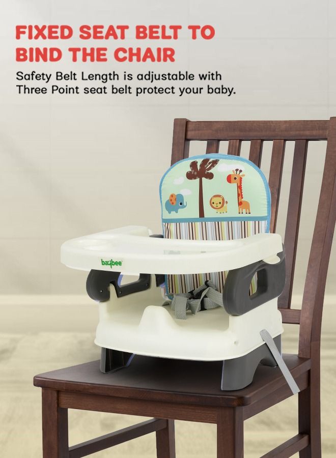 Baybee Booster Seat for Feeding Baby Food Chair with Removable Dining Tray Comfortable Folding Seat 3 Point Safety Harness for Toddlers up to 3 Years Grey