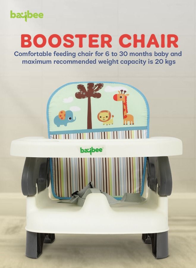 Baybee Booster Seat for Feeding Baby Food Chair with Removable Dining Tray Comfortable Folding Seat 3 Point Safety Harness for Toddlers up to 3 Years Grey