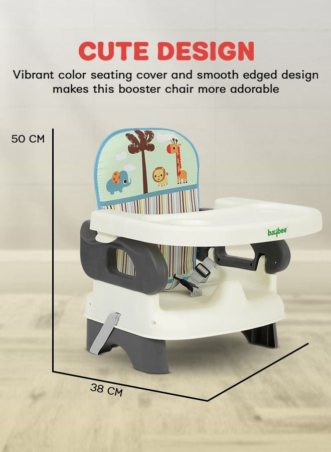 Baybee Booster Seat for Feeding Baby Food Chair with Removable Dining Tray Comfortable Folding Seat 3 Point Safety Harness for Toddlers up to 3 Years Grey