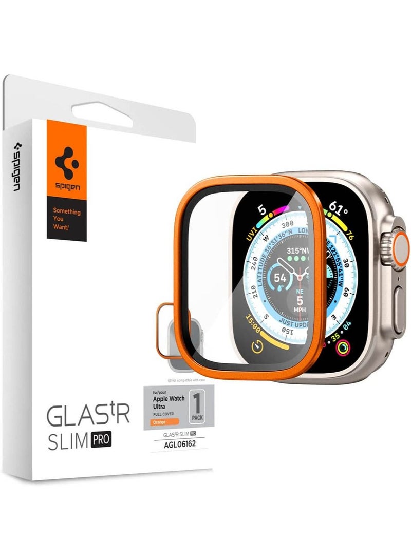Glastr Slim Pro for Apple Watch Ultra 2 / Apple Watch Ultra (49mm) Tempered Glass Screen Protector Full Cover with Alloy Frame - Orange
